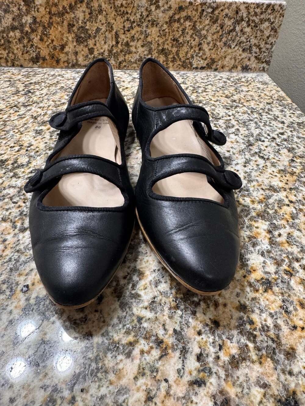 Luccini Girls’ Black Leather Double-Strap Mary Jane Flats